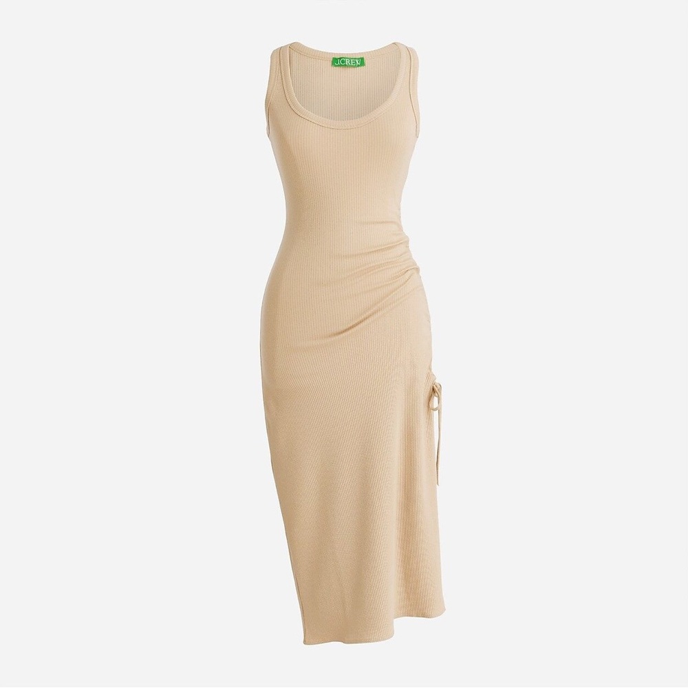 RUCHED MIDI DRESS IN VINTAGE RIB khaki